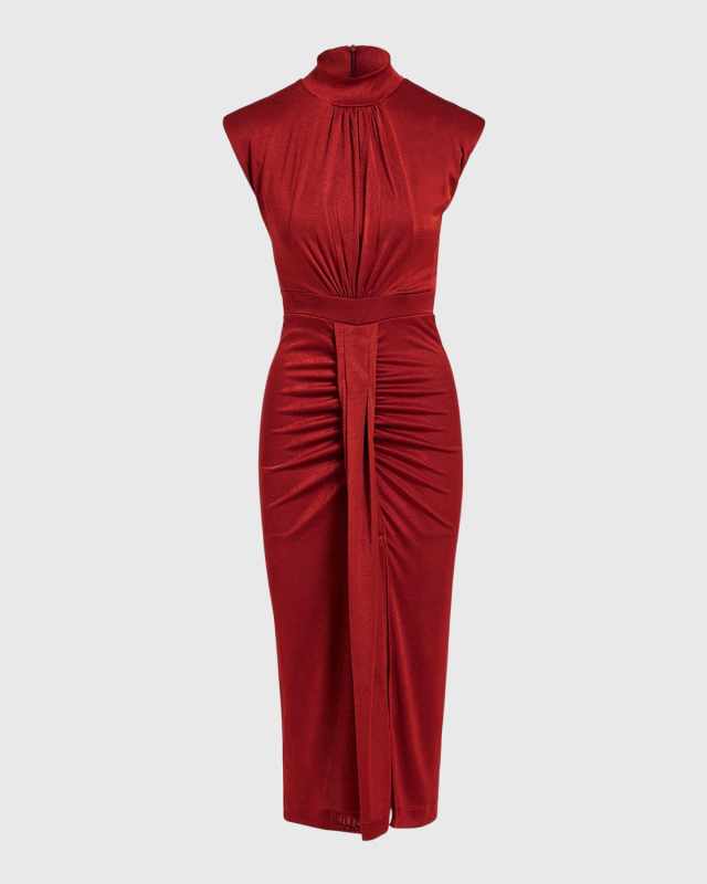 Encona Ruched Jersey Midi Sheath Dress